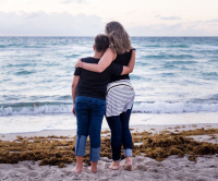 mom and son at the beach